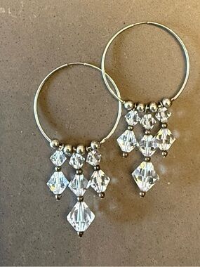 White Crystal Hoop Earrings